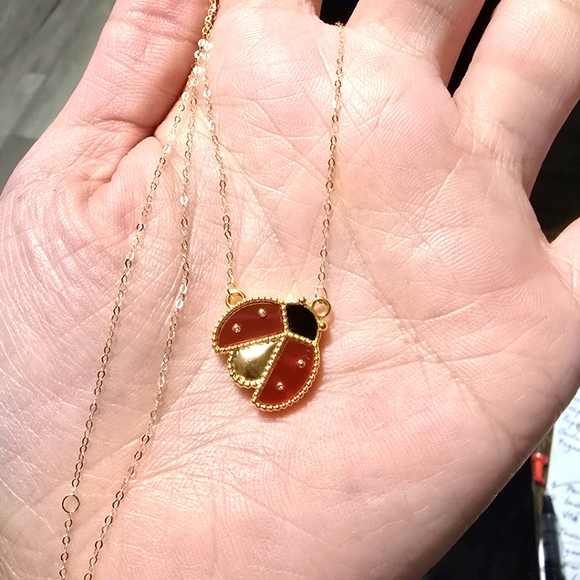 18k Real Gold Ladybug Centered Necklace - Picture 3 of 6